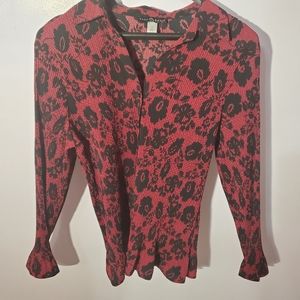Fred David Red & Black Button Up Blouse